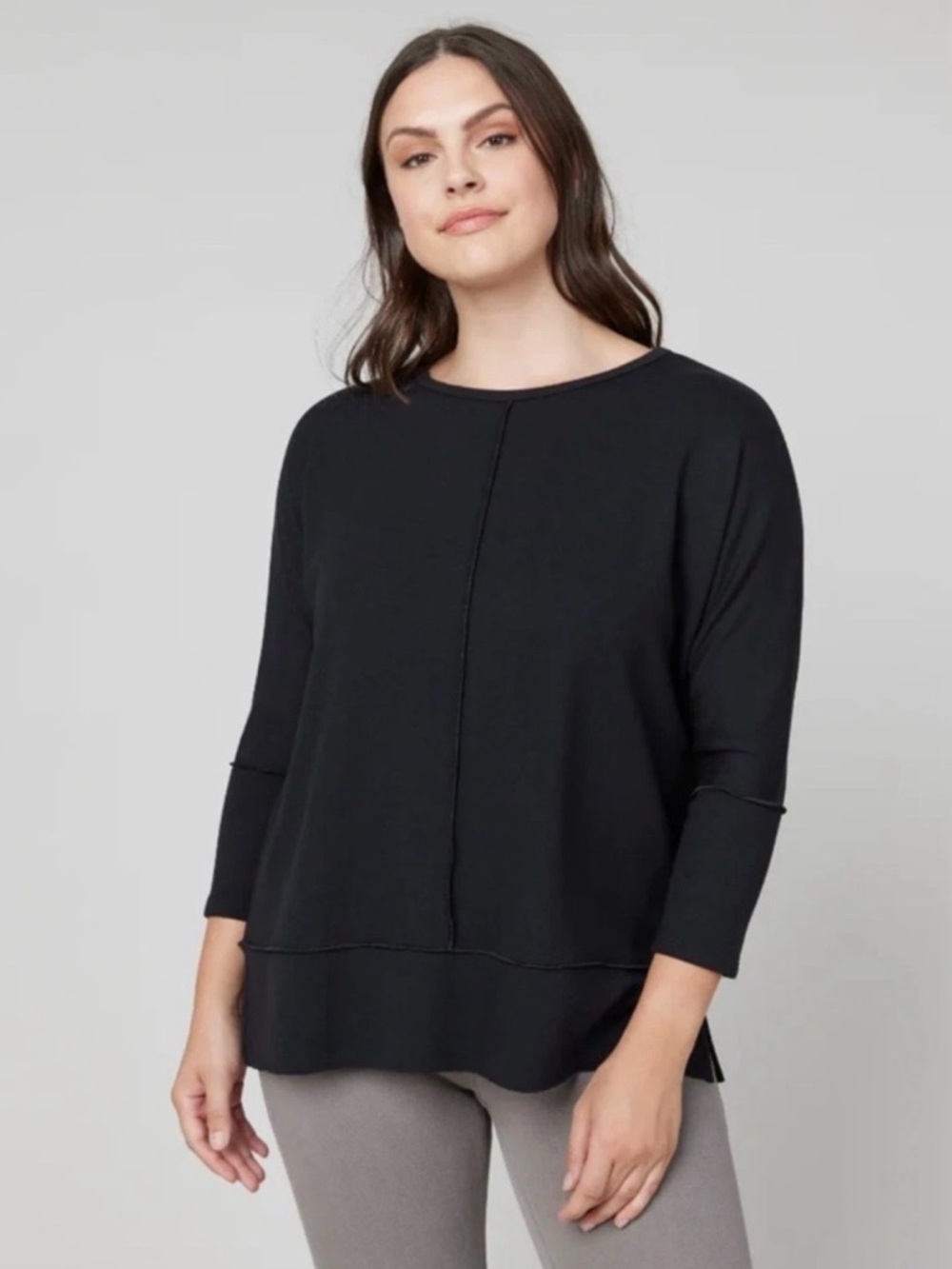 Spanx Perfect‎ Length Three-Quarter Dolman Sleeve Black Sweatshirt Top